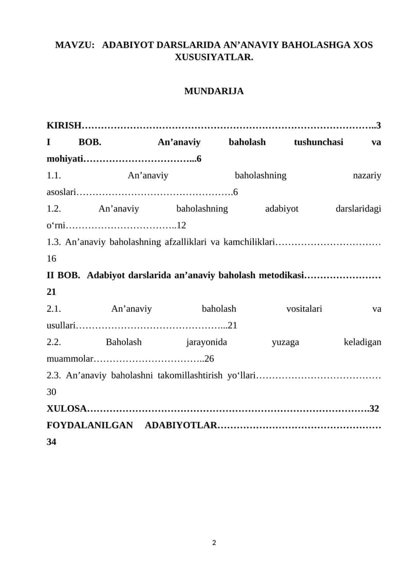 ADABIYOT DARSLARIDA AN’ANAVIY BAHOLASHGA XOS XUSUSIYATLAR 1