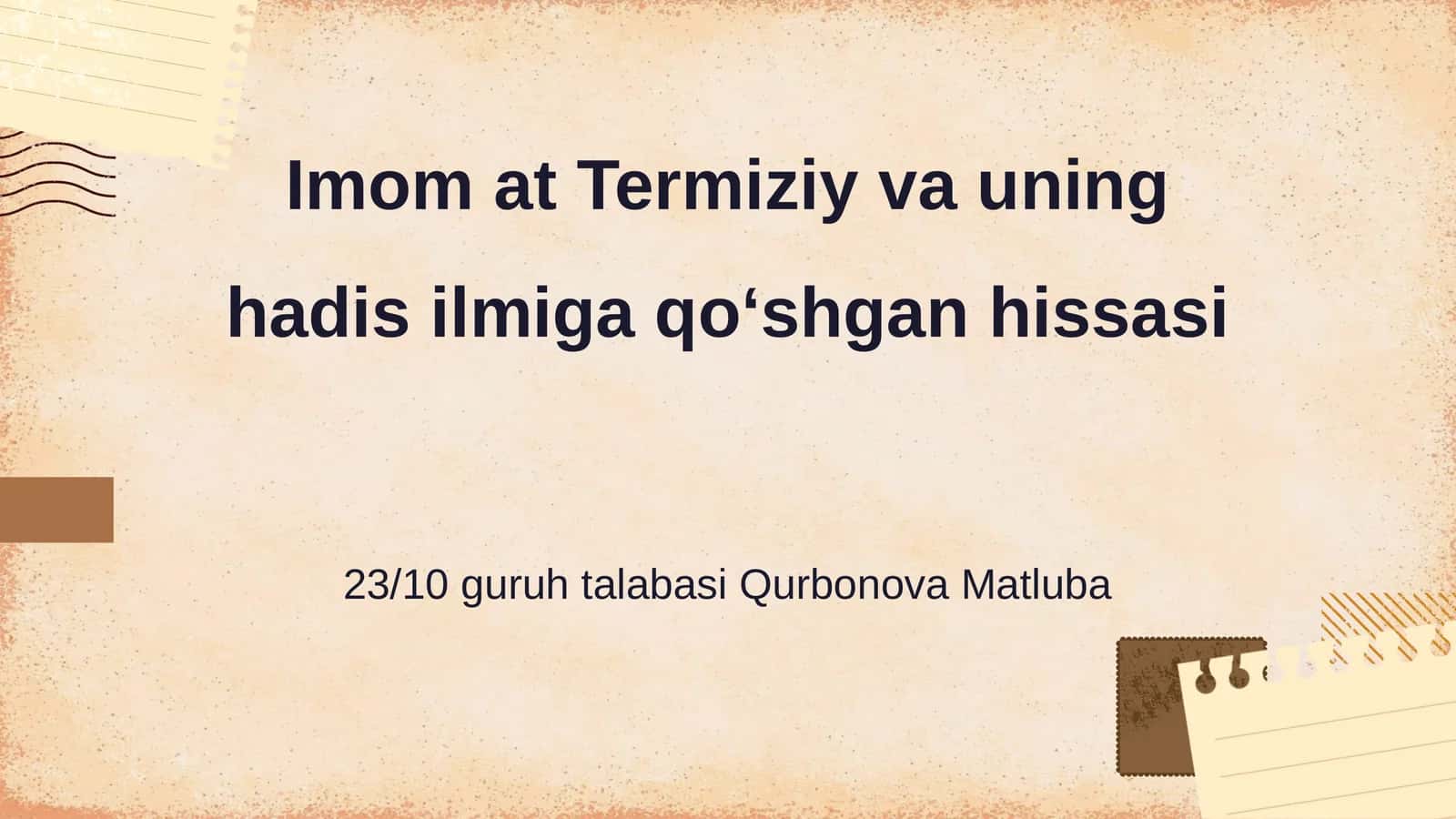 Imom at Termiziy va uning hadis ilmiga qoʻshgan hissasi 1