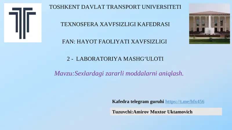 Sexlardagi zararli moddalarni aniqlash 1