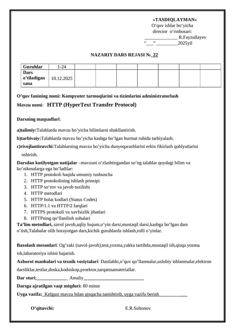 Kompyuter tarmoqlarini va tizimlarini administratorlash 1