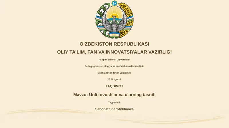 Unli tovushlar va ularning tasnifi 1