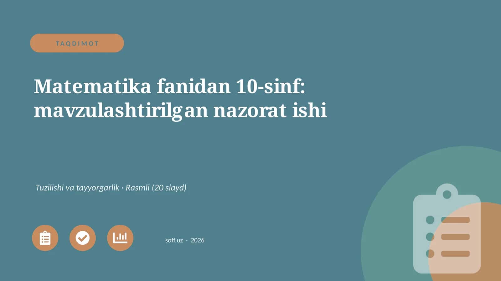 Matematika fanidan 10-sinf: mavzulashtirilgan nazorat ishi 1