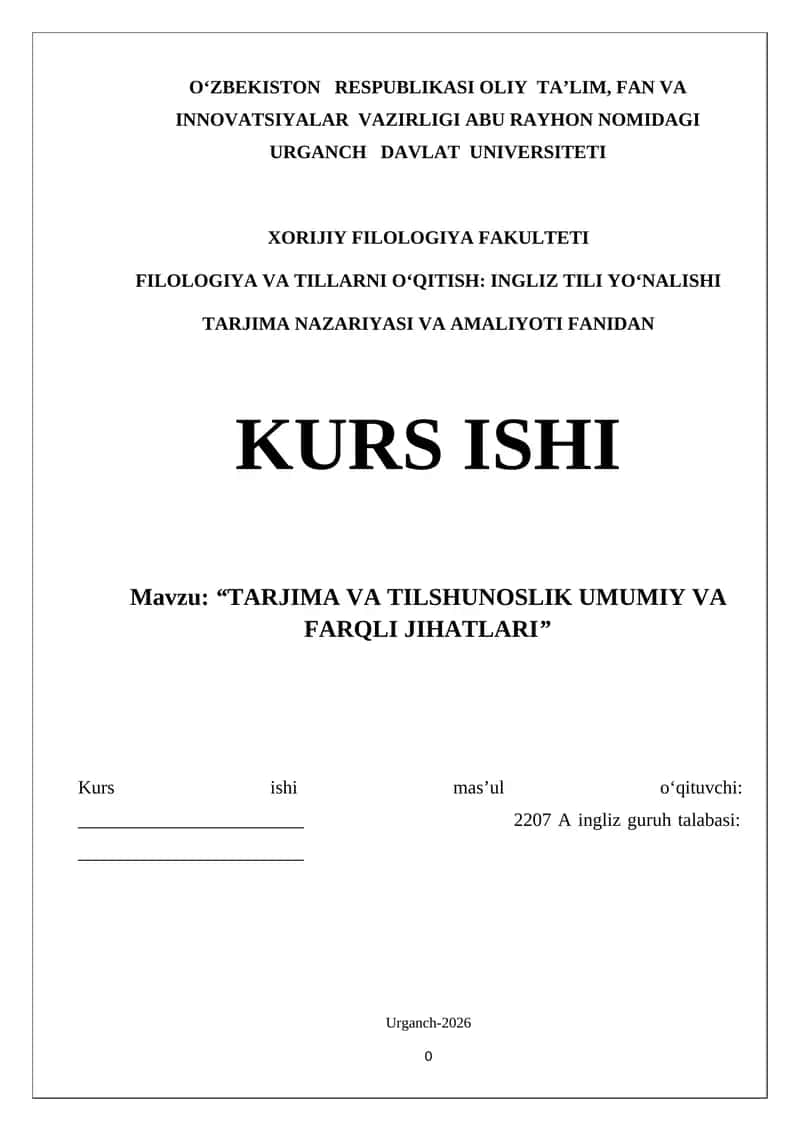 TARJIMA VA TILSHUNOSLIK UMUMIY VA FARQLI JIHATLARI 1