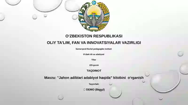 "Jahon adiblari adabiyot haqida” kitobini oʻrganish