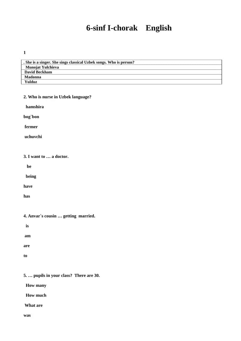 6-sinf I-chorak English 1