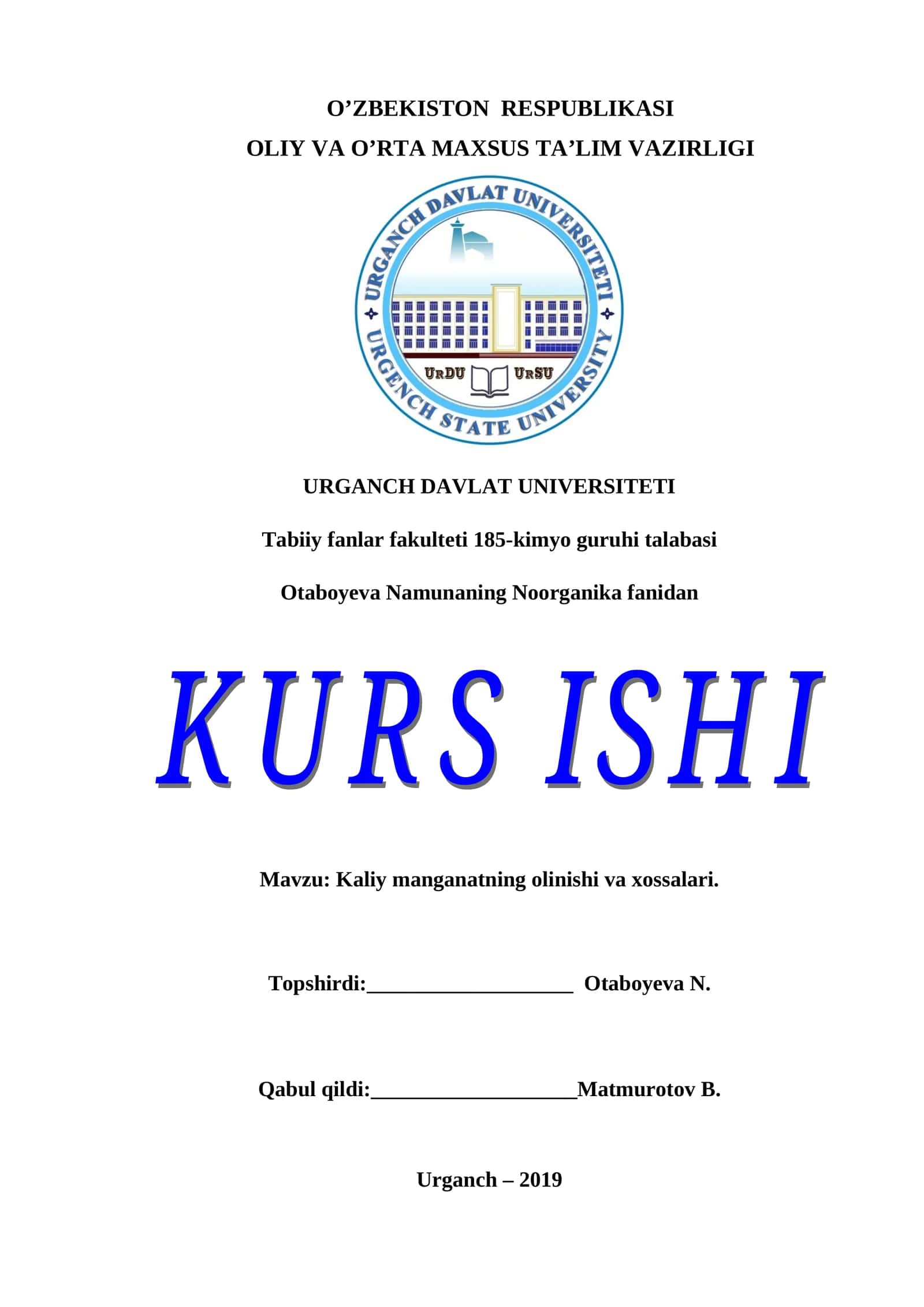 Kaliy manganatning olinishi va xossalari 1