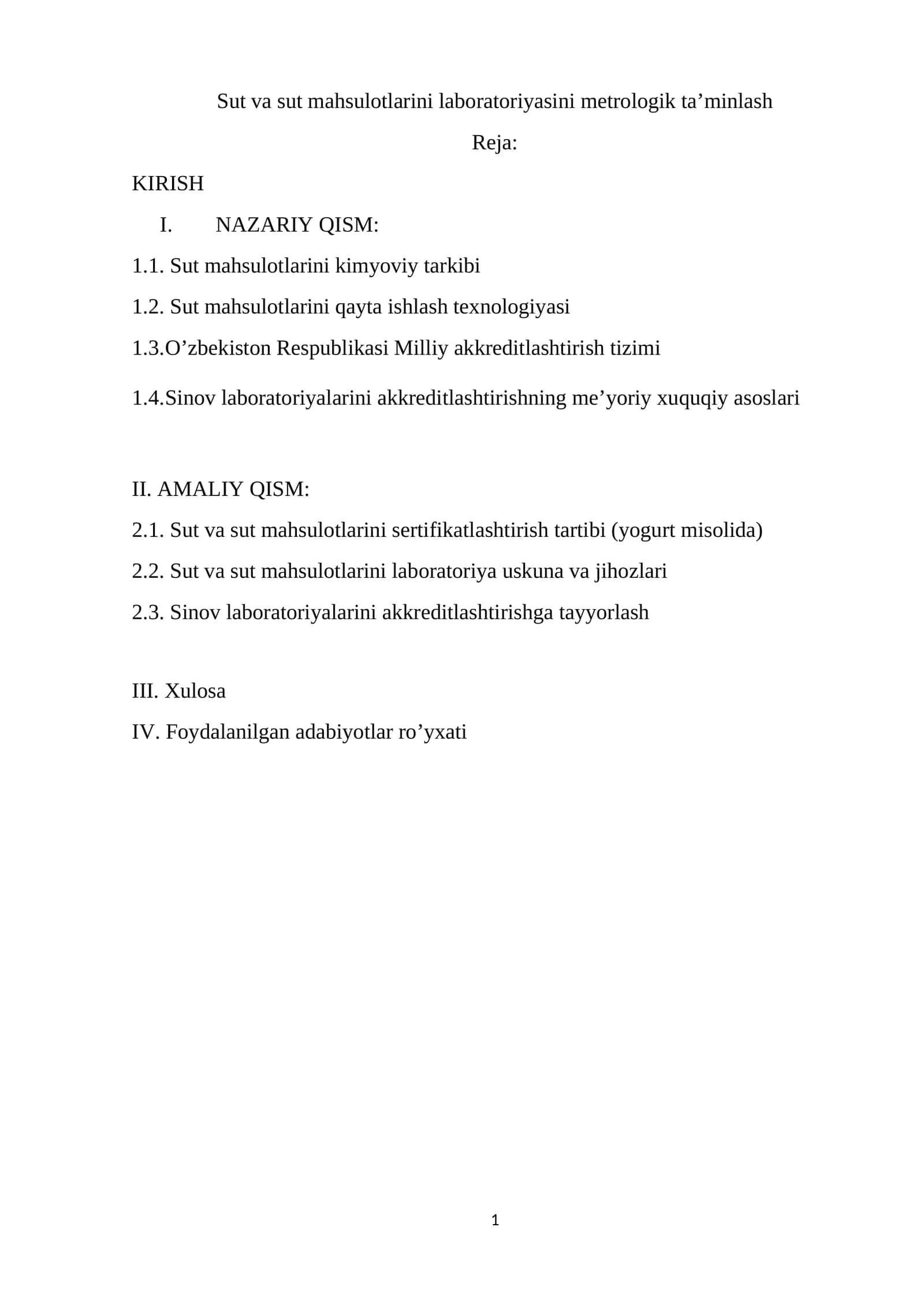 Sut va sut mahsulotlarini laboratoriyasini metrologik ta’minlash ku 1