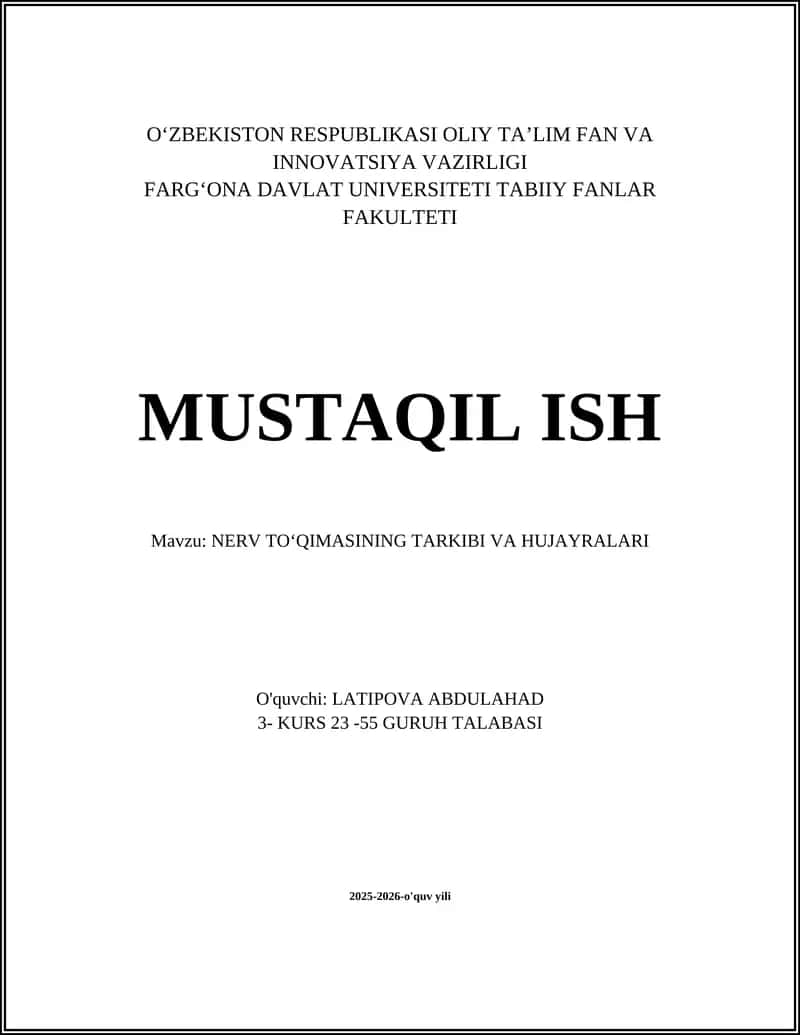 NERV TOʻQIMASINING TARKIBI VA HUJAYRALARI 1