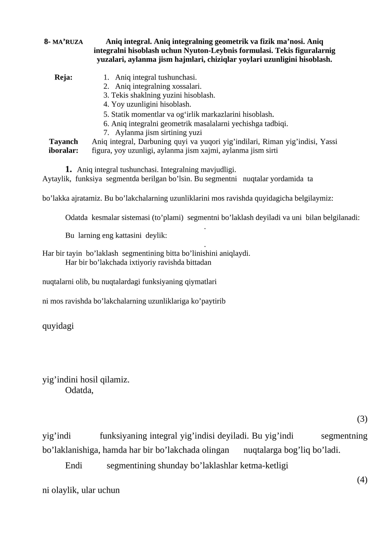 Aniq integralning geometrik va fizik ma’nosi 1