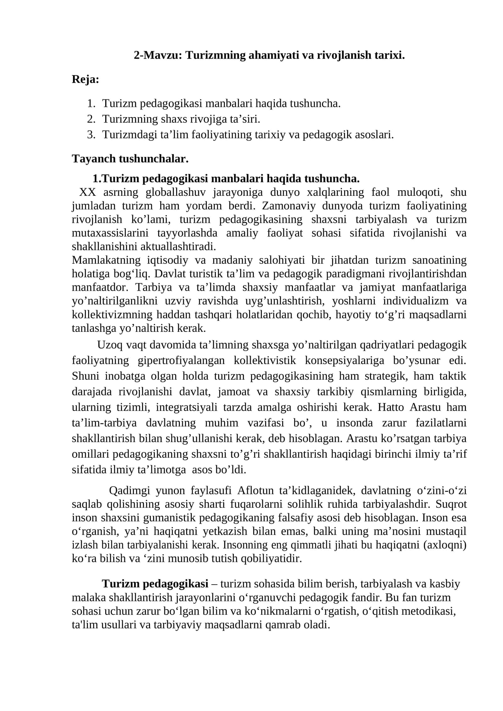 Turizmning ahamiyati va rivojlanish tarixi 1