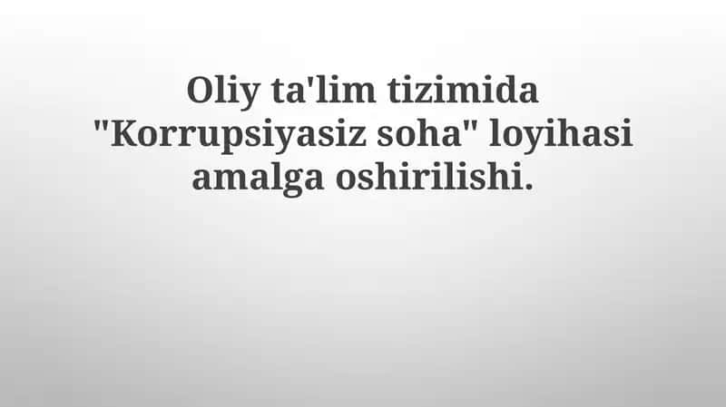 "Korrupsiyasiz soha" loyihasi 1