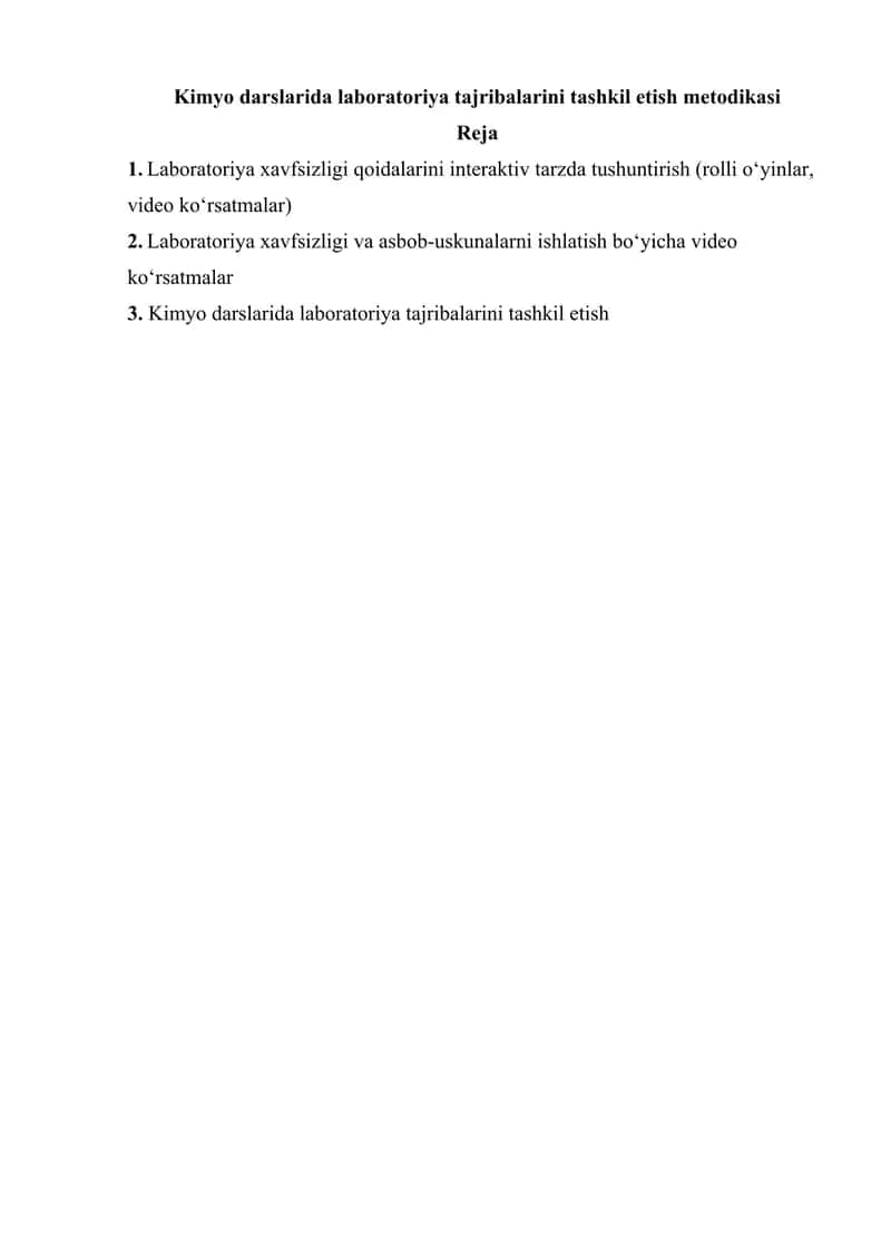 Kimyo darslarida laboratoriya tajribalarini tashkil etish metodikasi 1