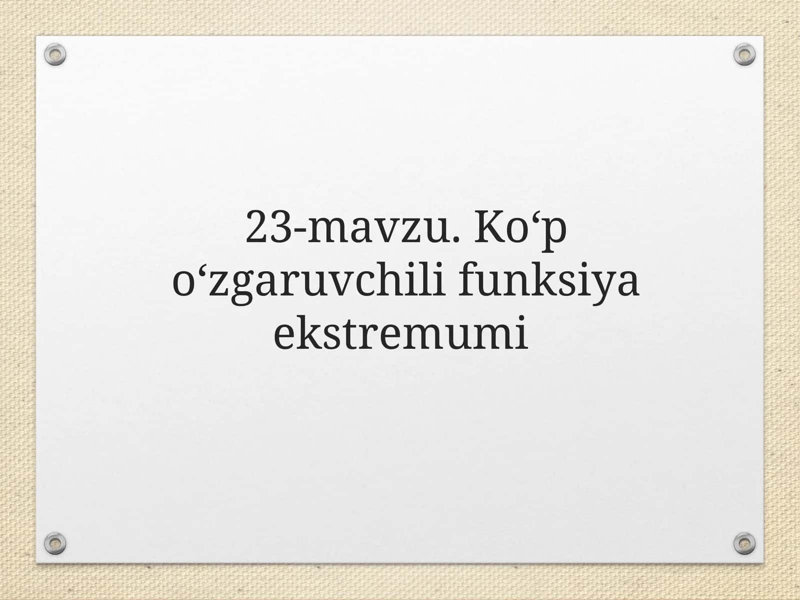 Kо‘p о‘zgaruvchili funksiya ekstremumi 1