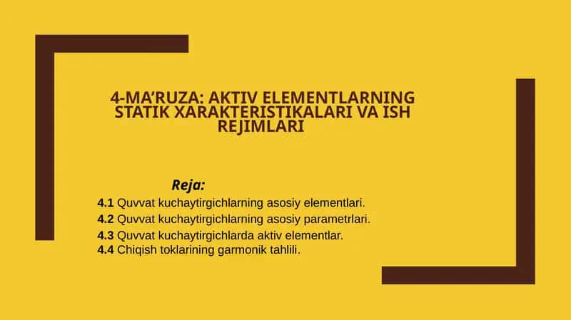 Quvvat kuchaytirgichlarning asosiy elementlari 1