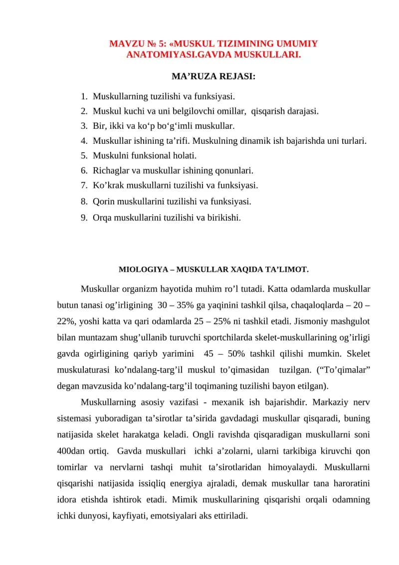Muskul tizimining umumiy anatomiyasi.GAVDA MUSKULLARI 1