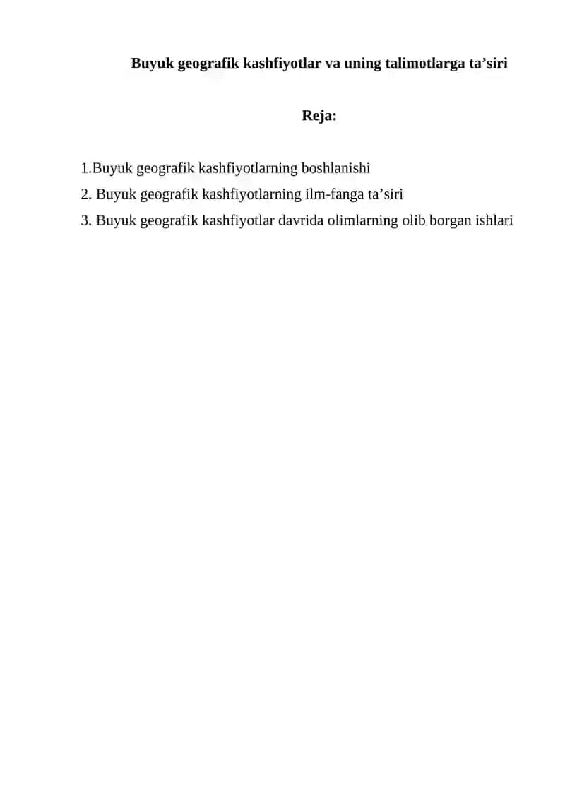 Buyuk geografik kashfiyotlar va uning talimotlarga ta’siri
