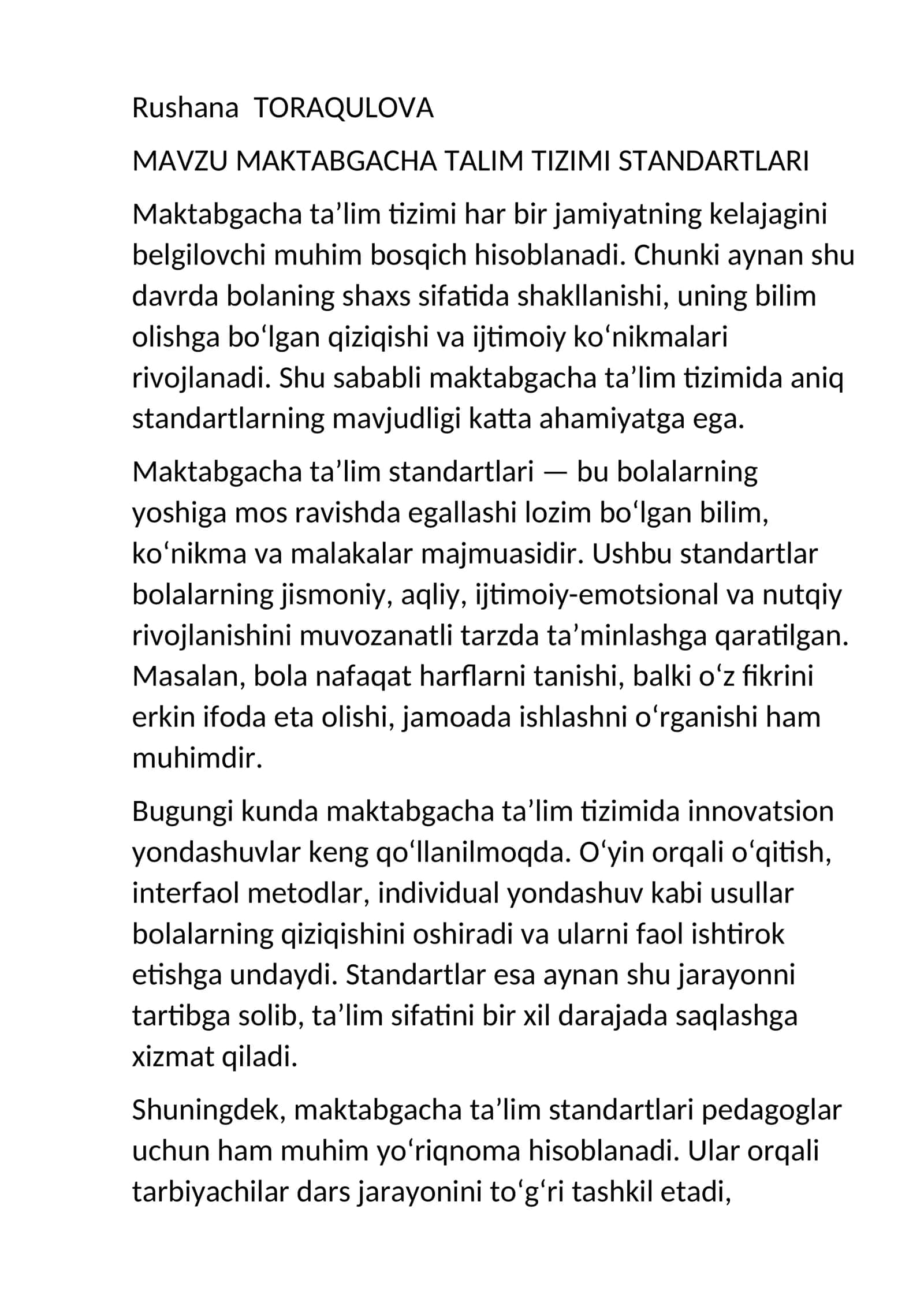 MAKTABGACHA TALIM TIZIMI STANDARTLARI 1
