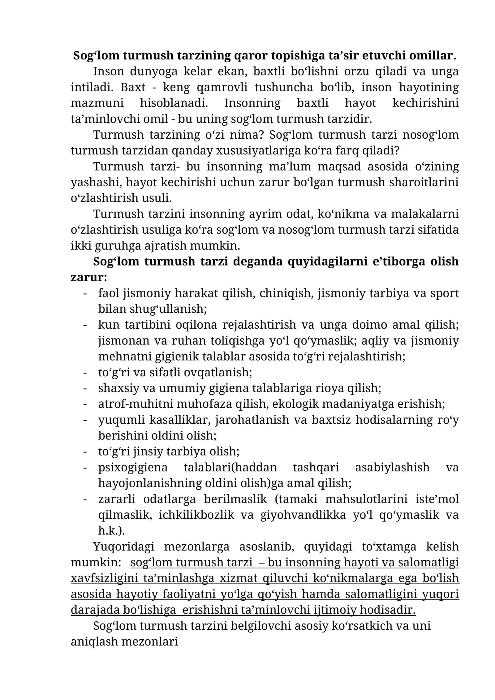 Sog‘lom turmush tarzining qaror topishiga ta’sir etuvchi omillar 1