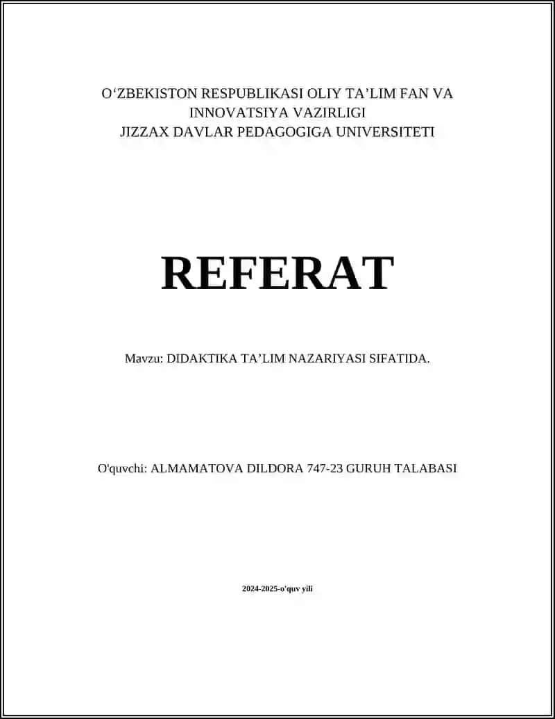 DIDAKTIKA TA’LIM NAZARIYASI SIFATIDA