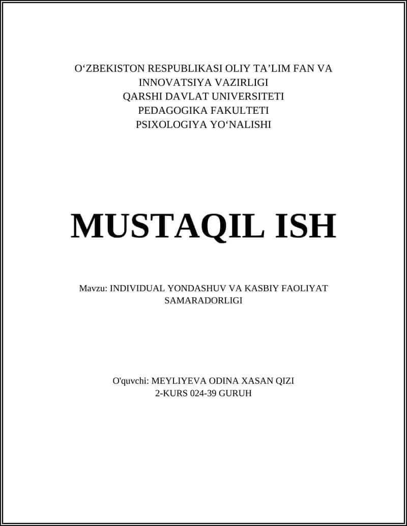 INDIVIDUAL YONDASHUV VA KASBIY FAOLIYAT SAMARADORLIGI 1