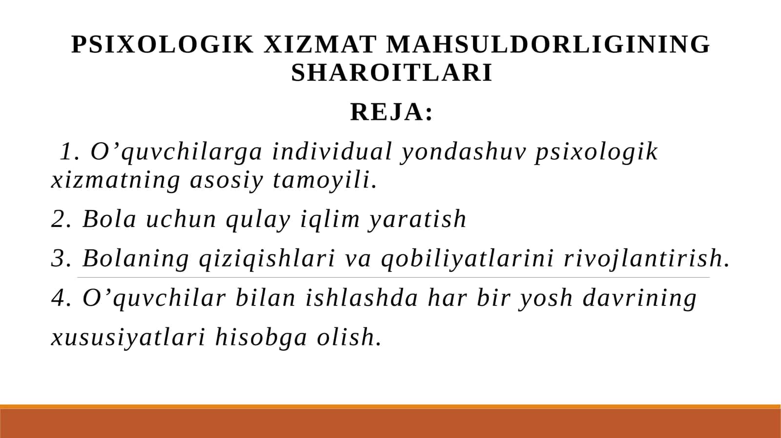 PSIXOLOGIK XIZMAT MAHSULDORLIGINING SHAROITLARI 1