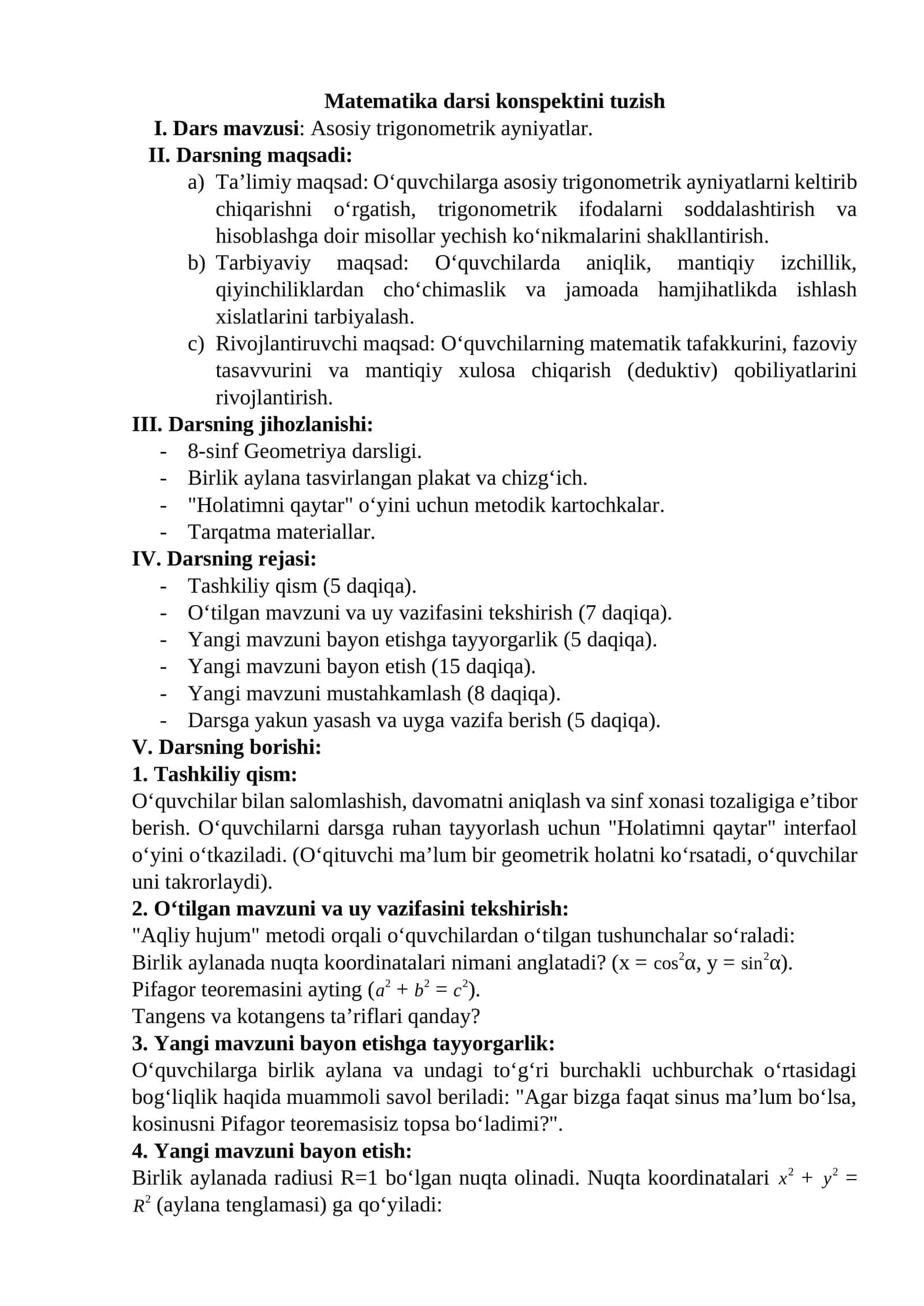 Asosiy trigonometrik ayniyatlar 1