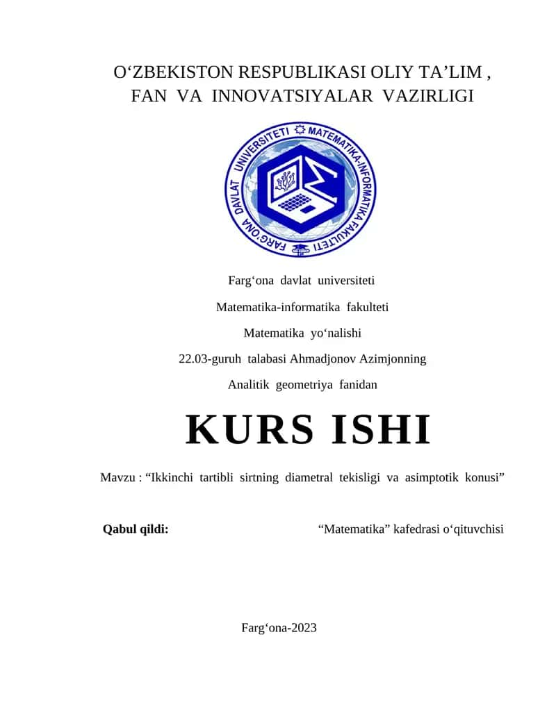 Ikkinchi  tartibli  sirtning  diametral  tekisligi  va  asimptotik  konusi 1