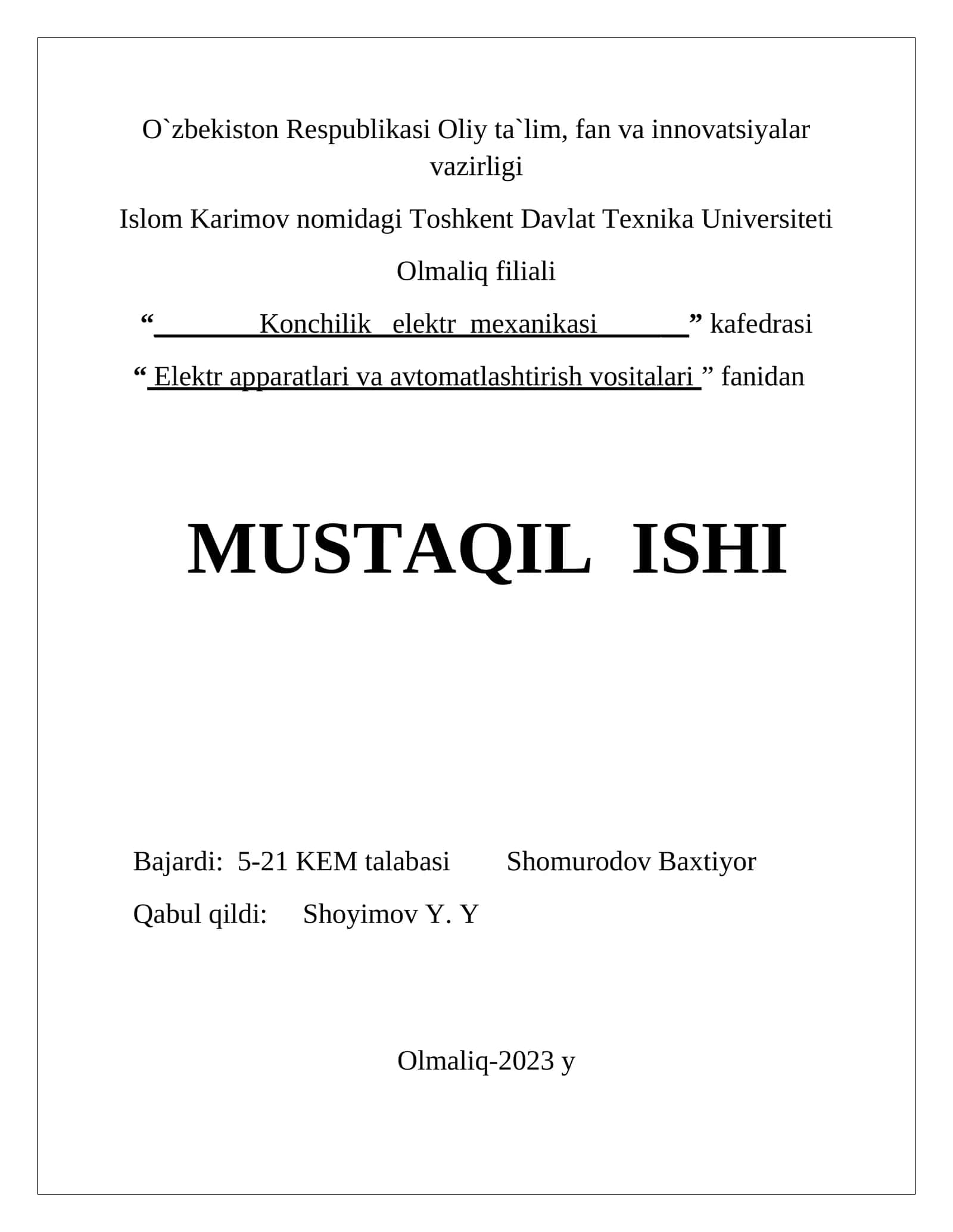 Elektr apparatlari va avtomatlashtirish vositalari 1