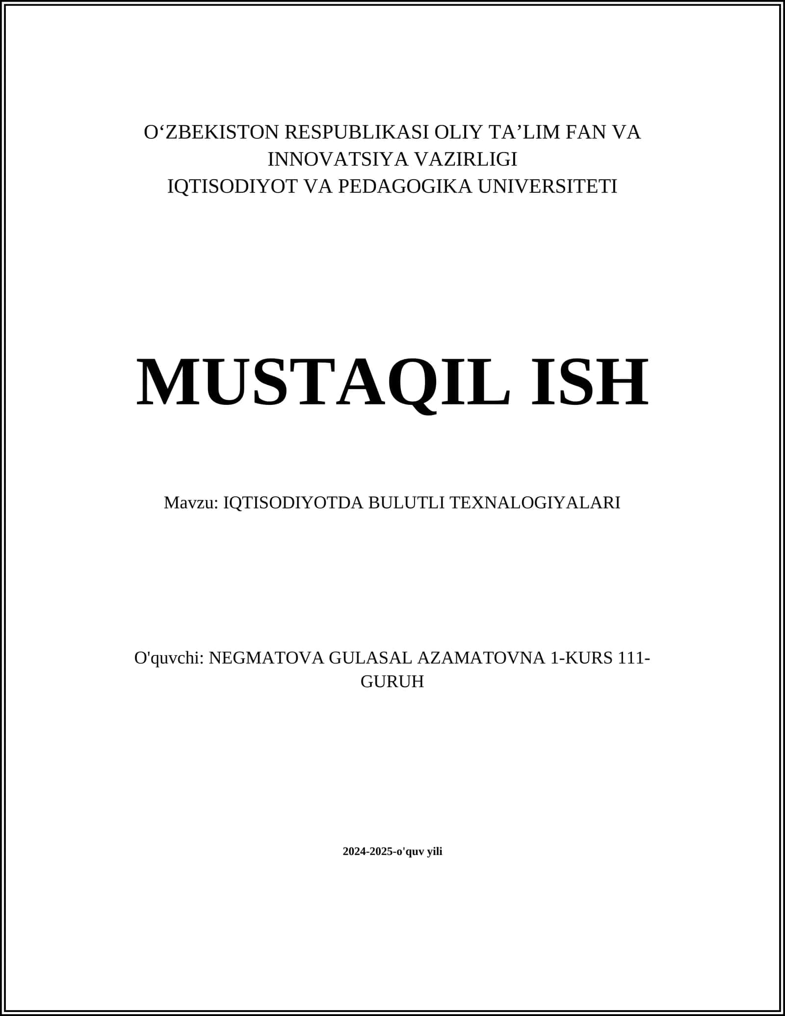 Bulutli hisoblash asoslari 1