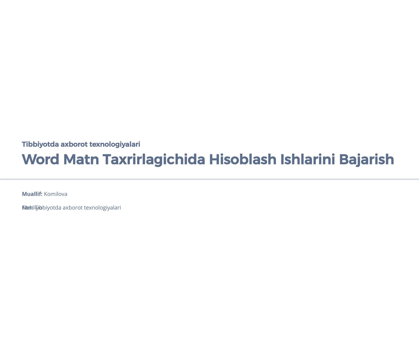 Word Matn Taxrirlagichida Hisoblash Ishlarini Bajarish 1