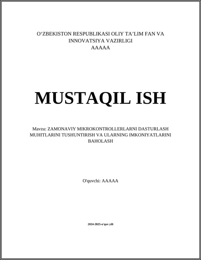 ZAMONAVIY MIKROKONTROLLERLARNI DASTURLASH MUHITLARI 1