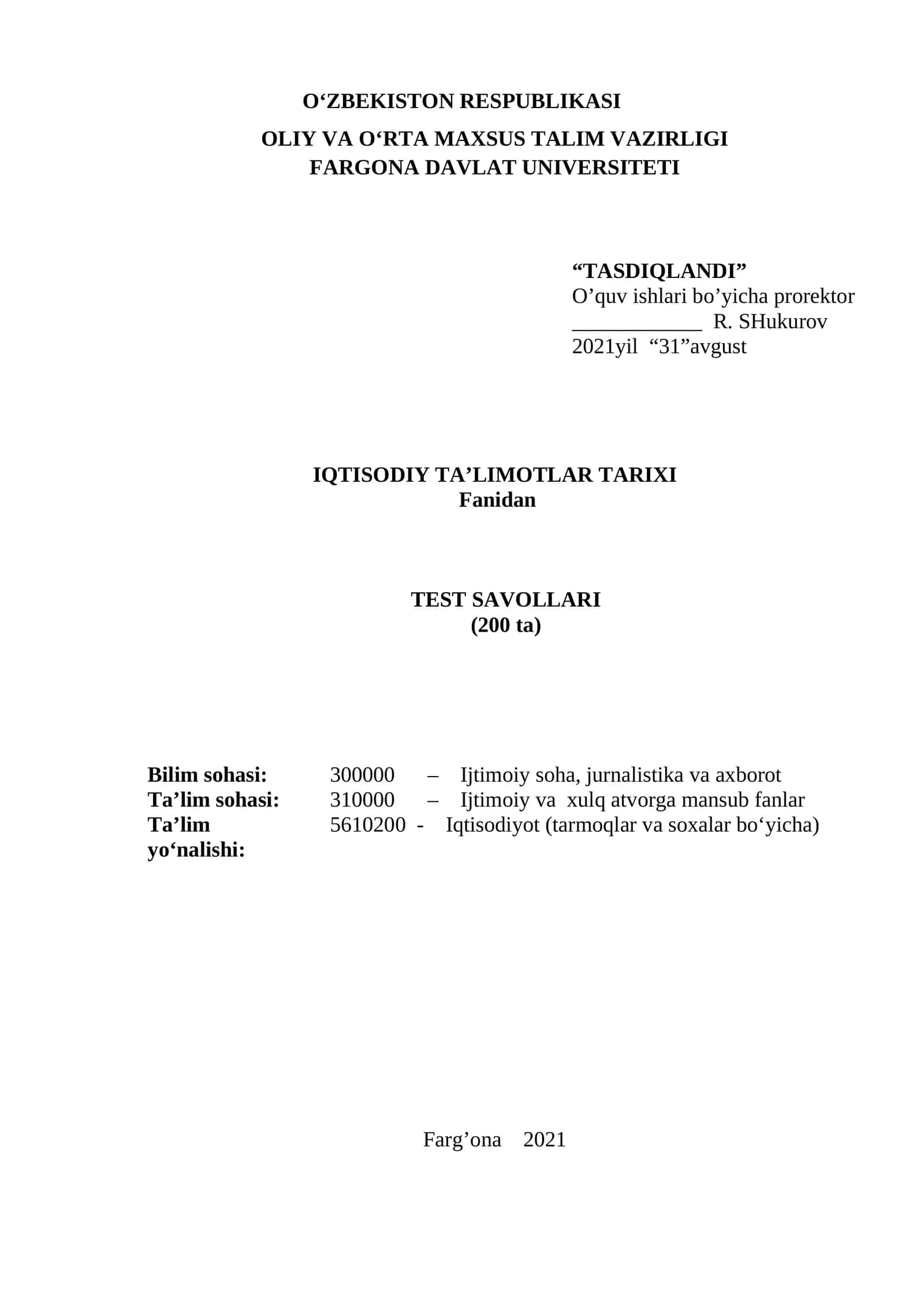 IQTISODIY TA’LIMOTLAR TARIXI 1