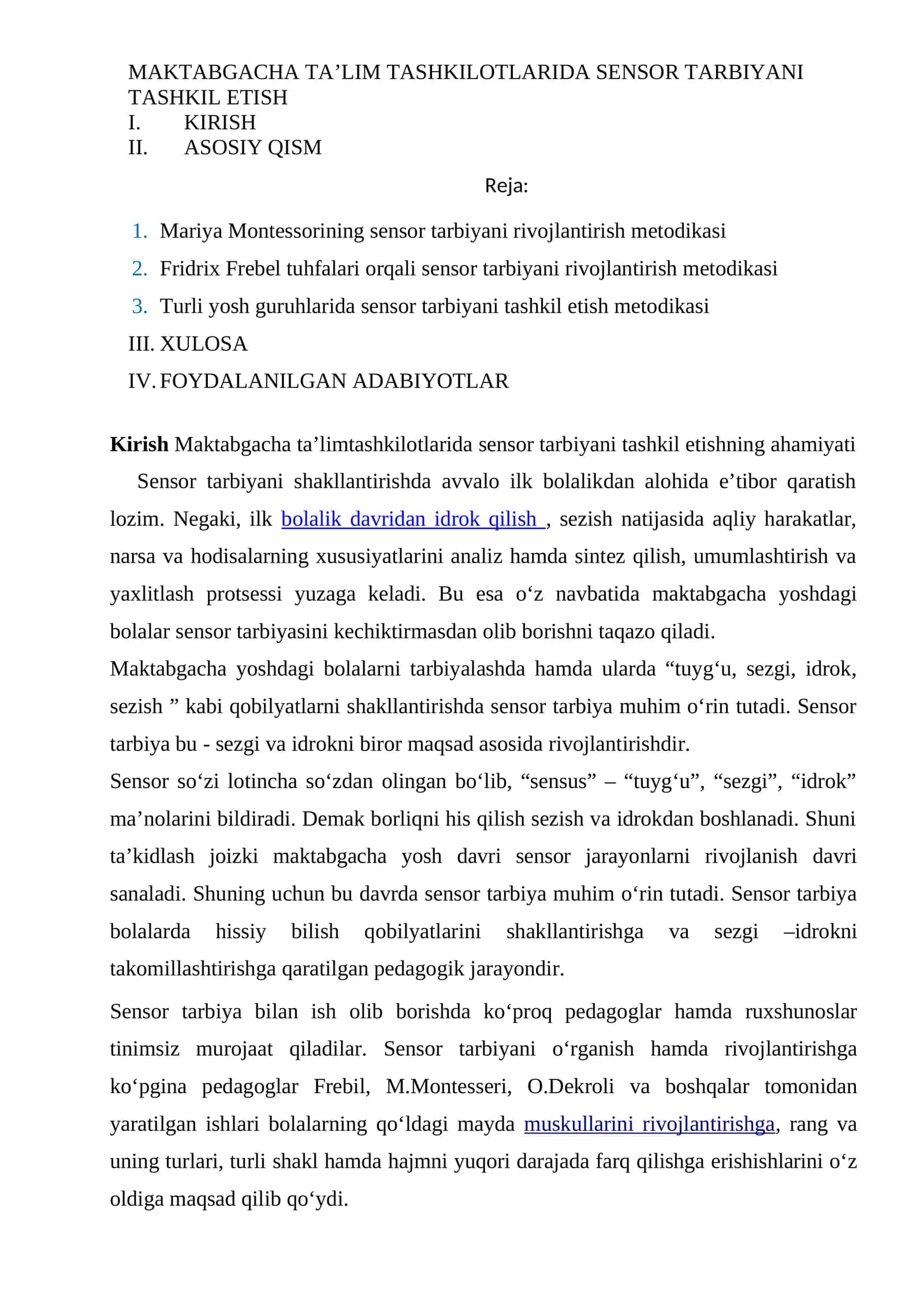 MAKTABGACHA TA’LIM TASHKILOTLARIDA SENSOR TARBIYANI TASHKIL ETISH 1