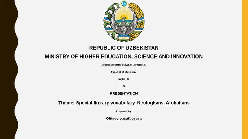 Presentation on Special Literary Vocabulary 1