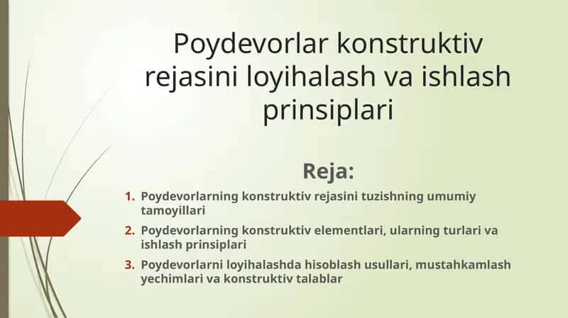 Poydevorlar konstruktiv rejasini loyihalash va ishlash prinsiplari 1