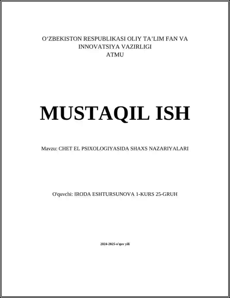 CHET EL PSIXOLOGIYASIDA SHAXS NAZARIYALARI
