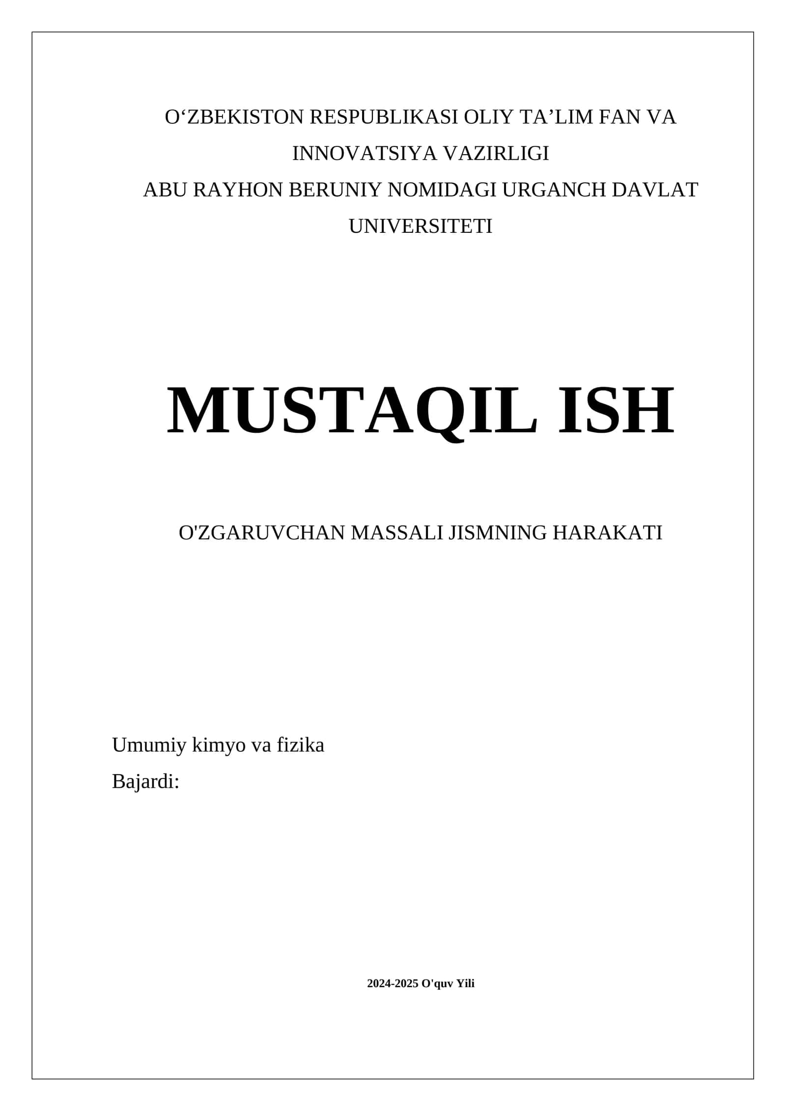 O'zgaruvchan massali jismning harakati 1