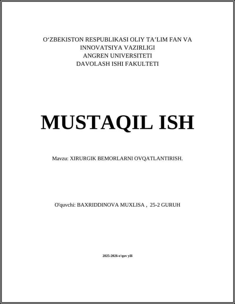 XIRURGIK BEMORLARNI OVQATLANTIRISH 1