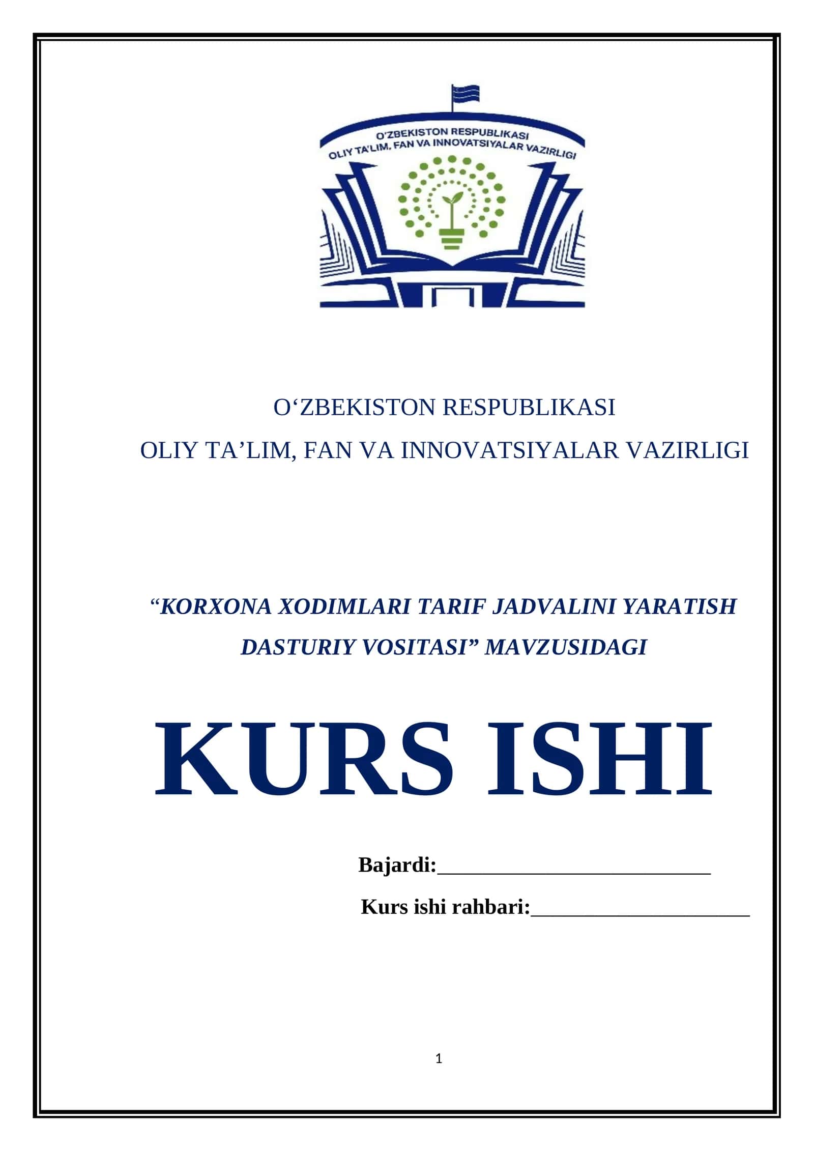KORXONA XODIMLARI TARIF JADVALINI YARATISH DASTURIY VOSITASI 1