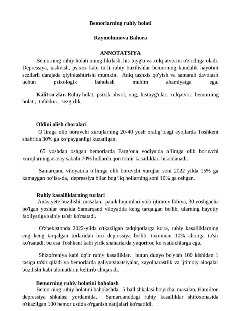 Bemorlarning ruhiy holati 1