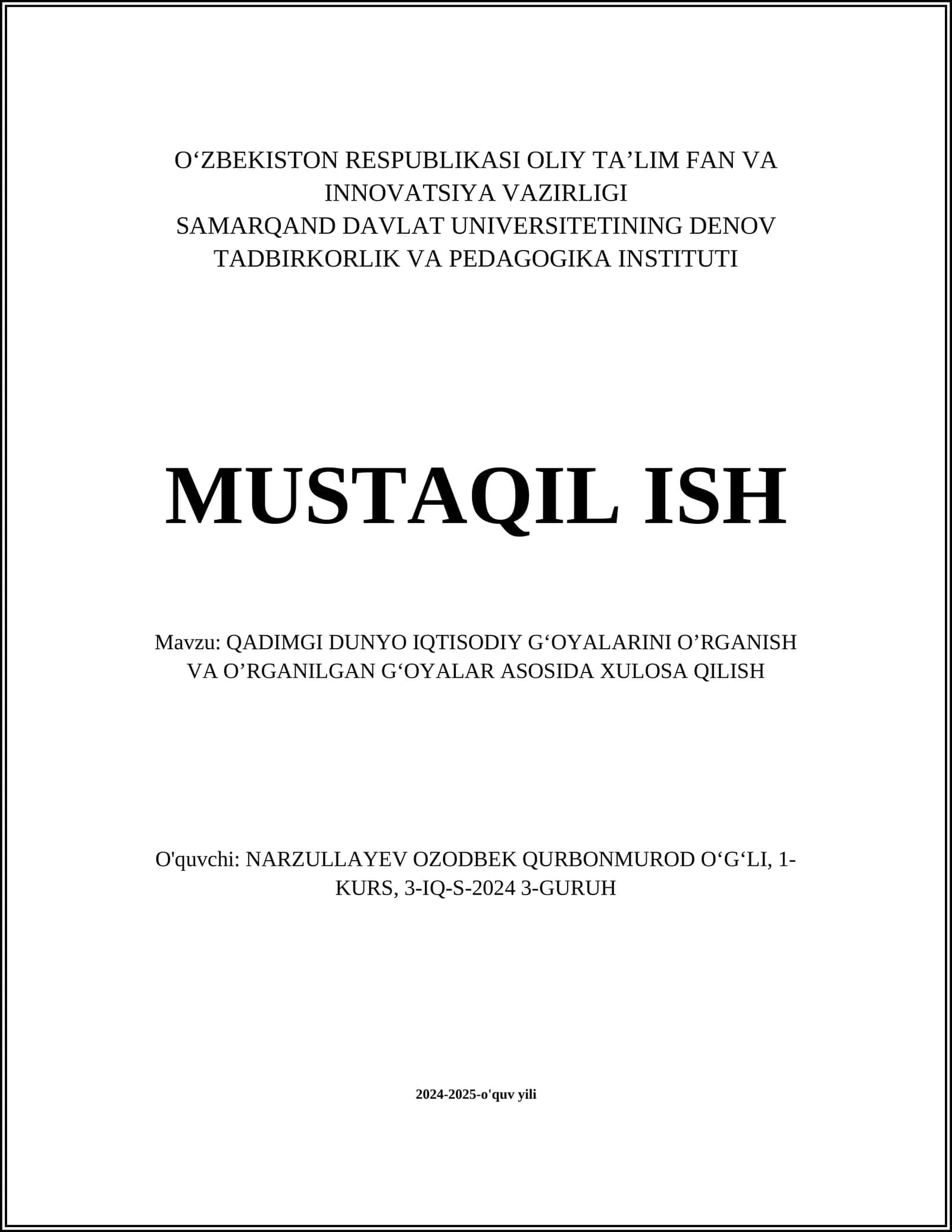 Qadimgi Misr Iqtisodiy Gʻoyalari 1