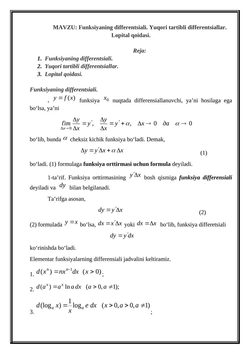 Funksiyaning differentsiali 1