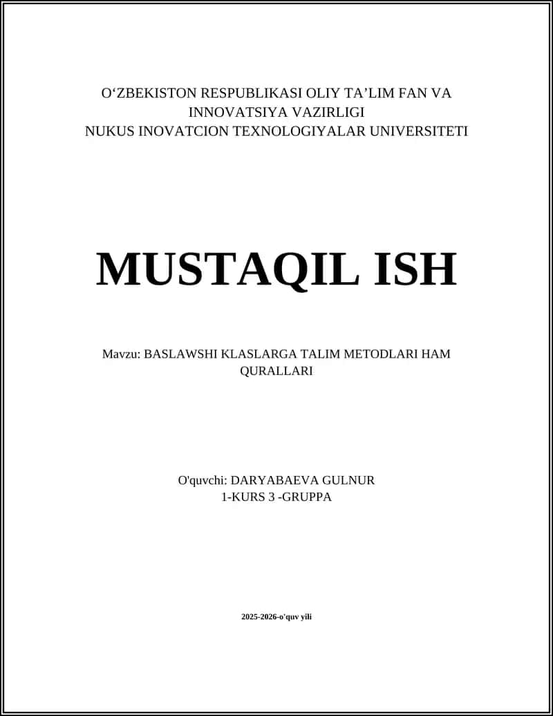 BASLAWSHI KLASLARGA TALIM METODLARI HAM QURALLARI 1