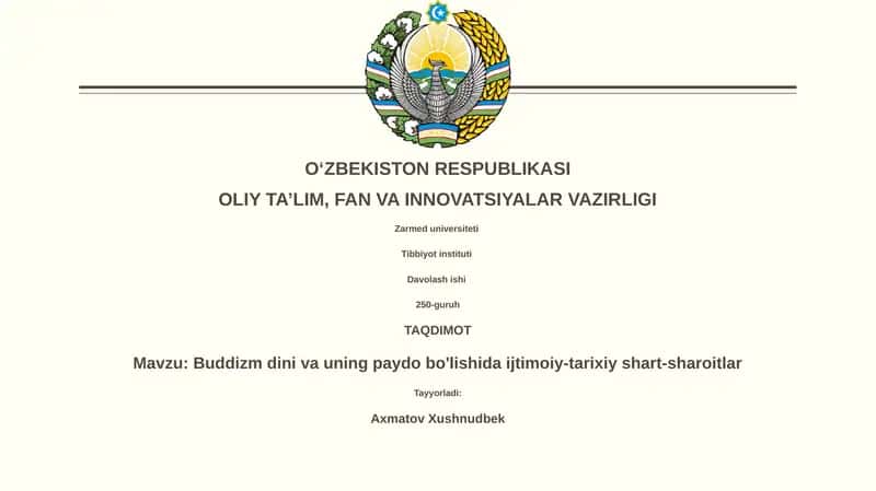 Buddizm dini va uning paydo bo'lishida ijtimoiy-tarixiy shart-sharoitlar 1