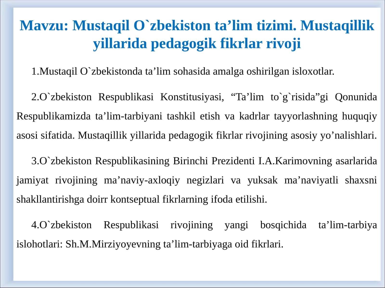 mustaqil Oʻzbekiaton talim tizimi 1