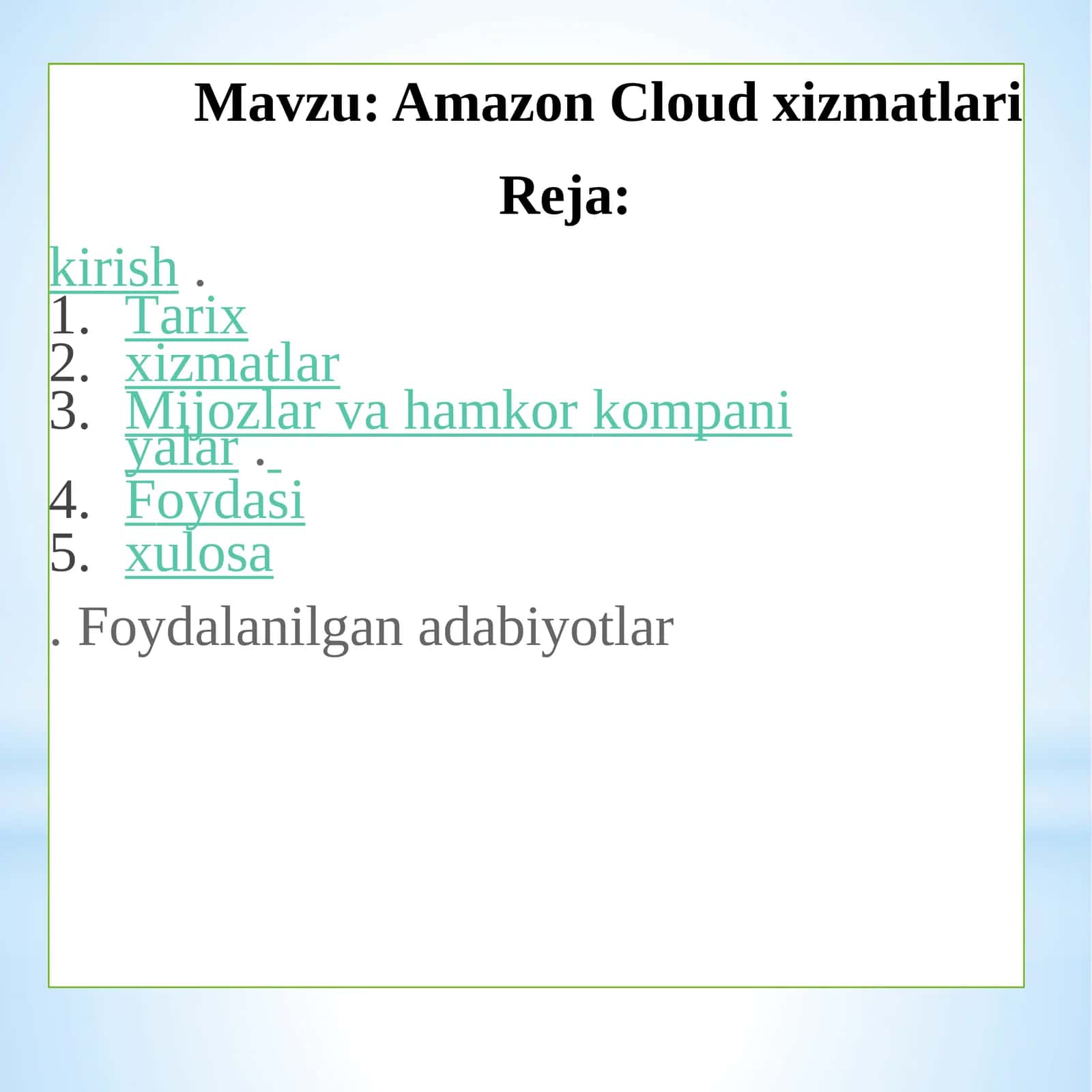 Amazon Cloud xizmatlari 1