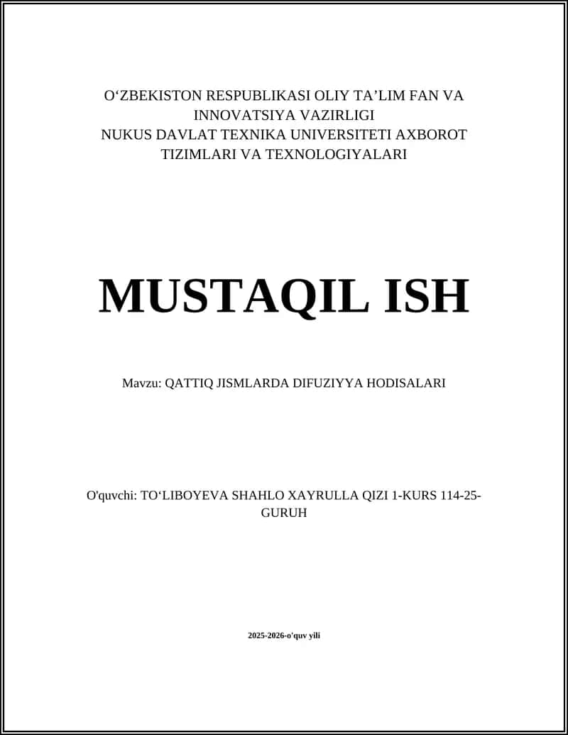 QATTIQ JISMLARDA DIFUZIYYA HODISALARI 1
