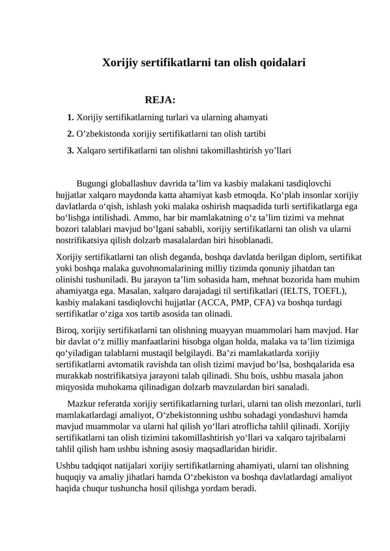 Xorijiy sertifikatlarni tan olish qoidalari 1