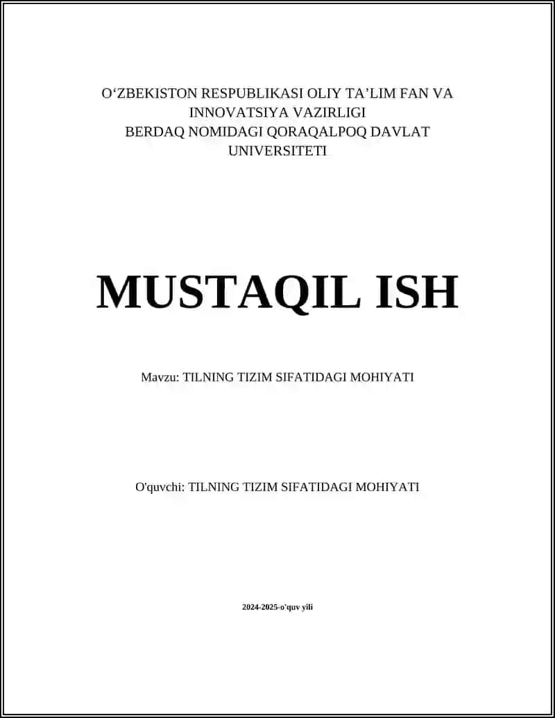 TILNING TIZIM SIFATIDAGI MOHIYATI