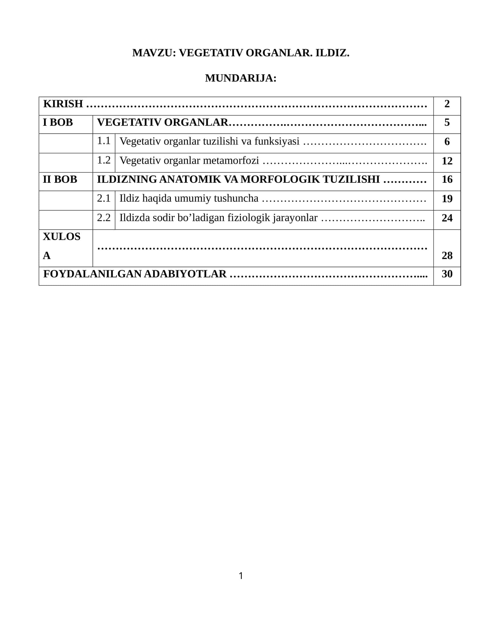 VEGETATIV ORGANLAR. ILDIZ 1